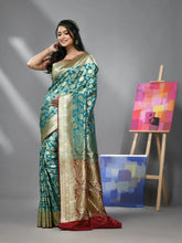 Teal Blue Silk Banarasi Saree With Zari Woven Floral And Paisley Designs-MA52BSL441050016